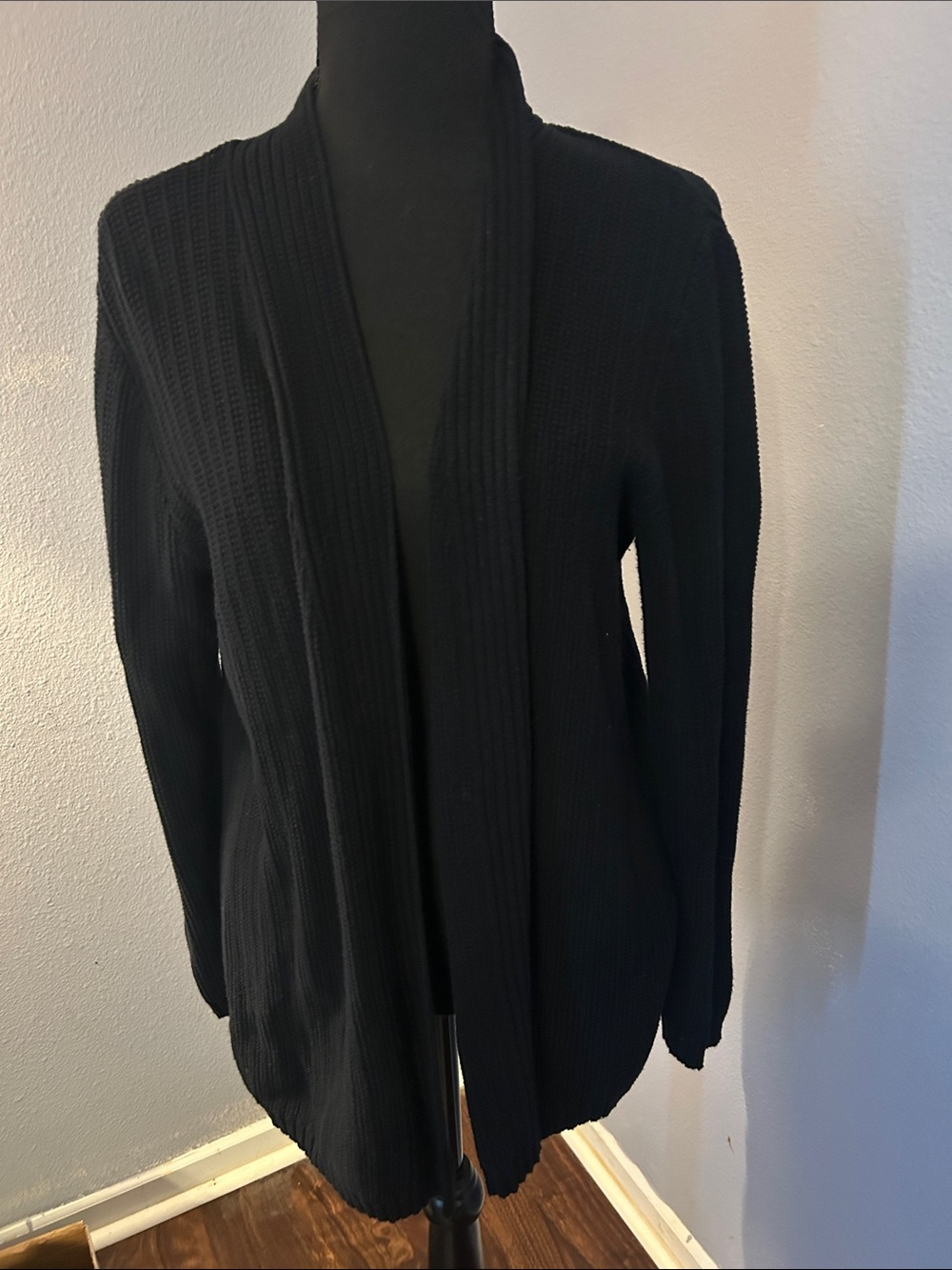 Karen Scott Women Black Open-Front Ribbed Cardigan Sweater Size petite Large